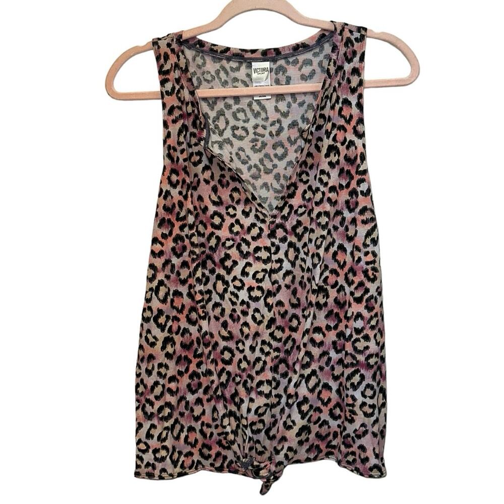 Victoria Sport Leopard Print Tank Large‎ Tie Front Active Top